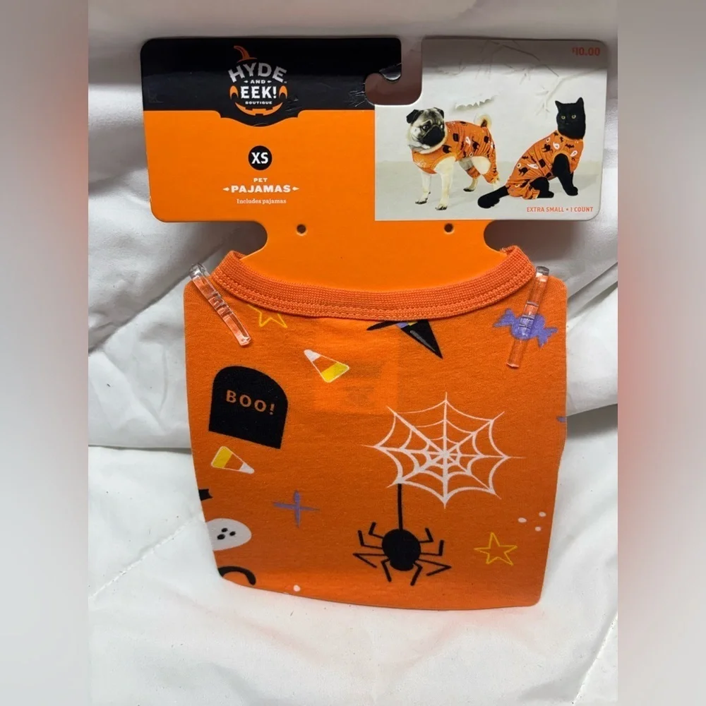 Hyde And Eek! Halloween Orange Pet Pajamas for dog or cat- XS up to 10lbs